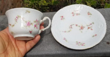 TEA CUP  SAUCER SET WHITE WITH TINY ROSES UNBRANDED VINTAGE VTG