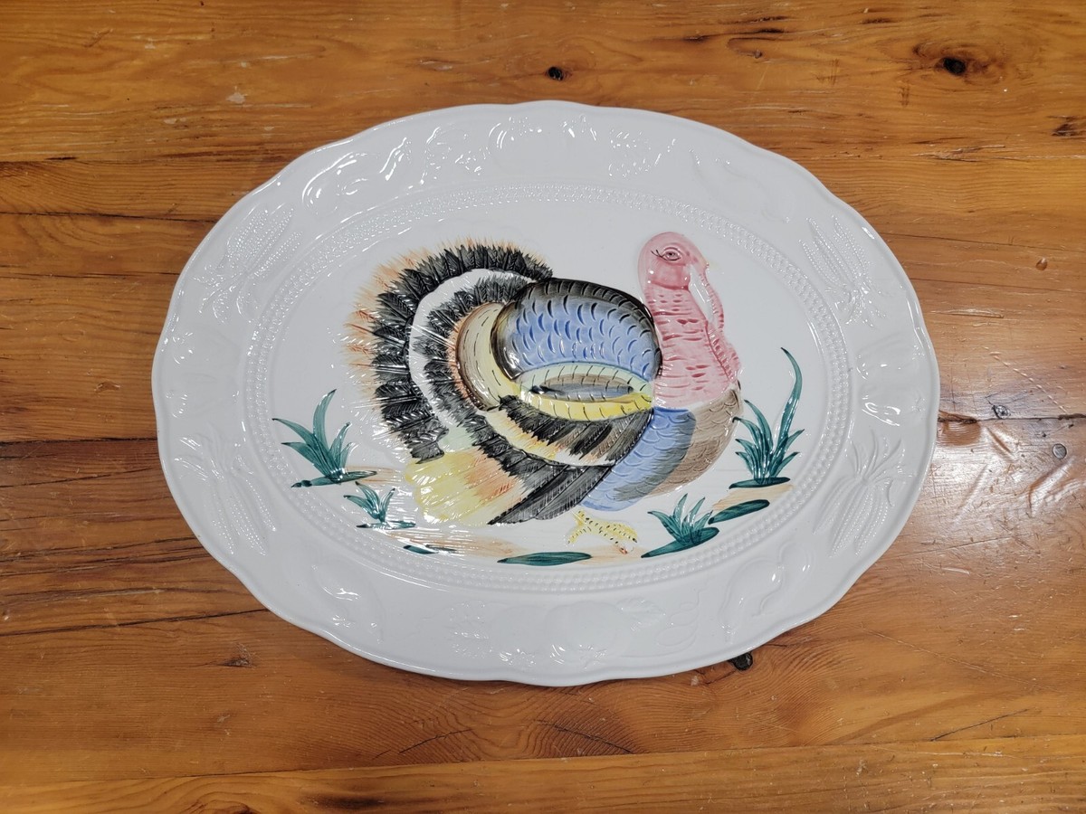 Vintage Large Ceramic Oval Turkey Platter ~ 19