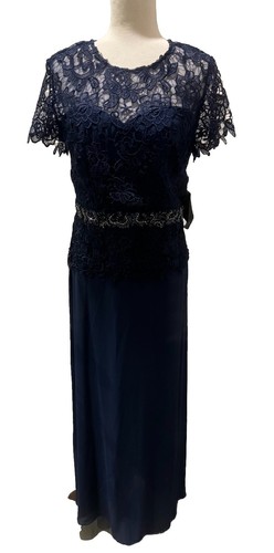 Marina Spitze Pailletten Spitze Overlay Kurzarm langes Maxikleid blau Strass 6