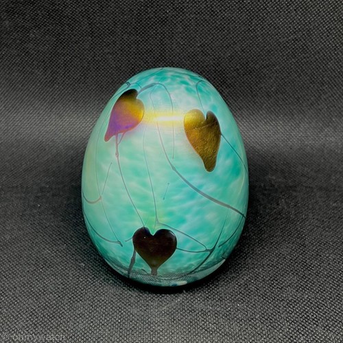 RARO! Pisapapeles EARLY Charles Gibson ~ 1976 IRIDISCENTE ArT GLaSs corazones colgantes - Imagen 15 de 24