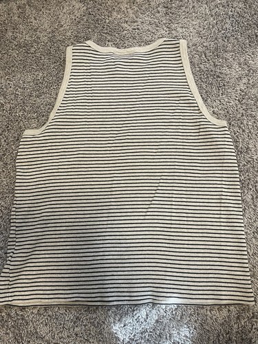 Lauren Ralph Lauren Black & Tan Striped Tank Top Large Made In USA - Picture 3 of 5