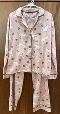 PJ Salvage Pajama Set Soft Pink/taupe Dogs Button Top And Elastic Pants