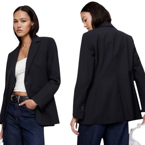 Banana Republic schwarzer klassischer Wollblazer mit einem Knopf #263696 neu mit Etikett! 12 hoch 12T