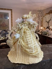 Victorian Christmas Angel Tree Topper 19” White Ivory and Gold Ribbon Lace Wound