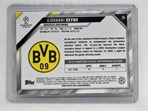 Giovanni Reyna 2021-22 Topps Chrome Sapphire UEFA - #26 - Borussia Dortmund - Picture 2 of 2