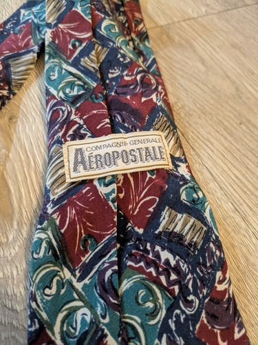 Vintage Men’s Campagnie Generale Aeropostle Abstract 80s 90s Preppy Wear Tie 60" - Picture 5 of 8