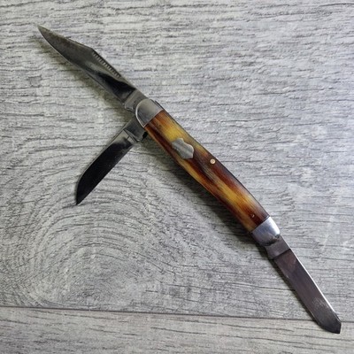 Vintage Pal Blade Co USA 3 Blade Pocket Knife Jigged Bone Whittler
