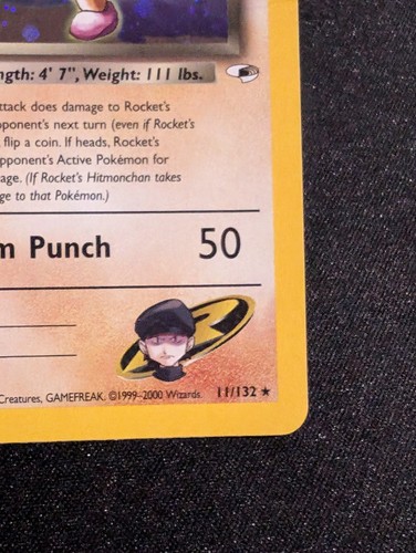 1st Edition Rocket's Hitmonchan 11/132 Gym Heroes 2000 WOTC Pokemon HP SWIRL - Picture 5 of 9