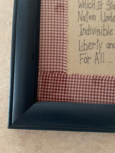 Primitive Framed needlepoint quilt American folk art I Pledge Allegiance  12x10 - Picture 5 of 9