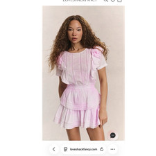 LoveShackFancy Natasha Heritage Mini Dress 100% Cotton Ruffle Lace Pink XS