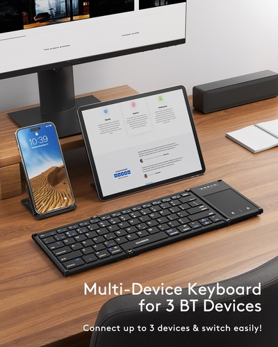 Foldable Bluetooth Keyboard with Touchpad, Full-Size Wireless Folding Keyboar... - Picture 2 of 8