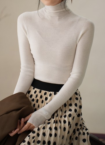 Women High Necked Knitted Wool Sweater Highly Elastic Slimming Pullover Sweater - Picture 29 of 31