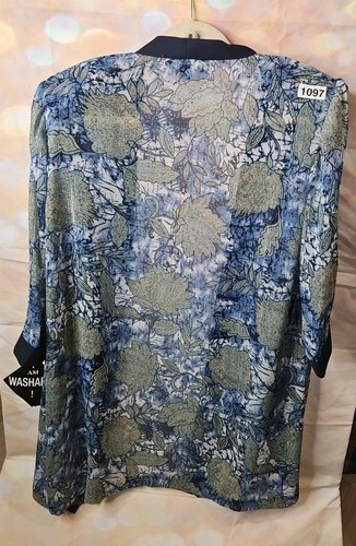 R & M Richards Floral Evening Jacket Topper 18 Petite Open Front Blue Multicolor - Bild 6 von 8