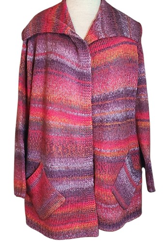 Pure J. Jill Open Front Wool Blend Knit Cardigan Size X-Large Cozy Jewel-tones