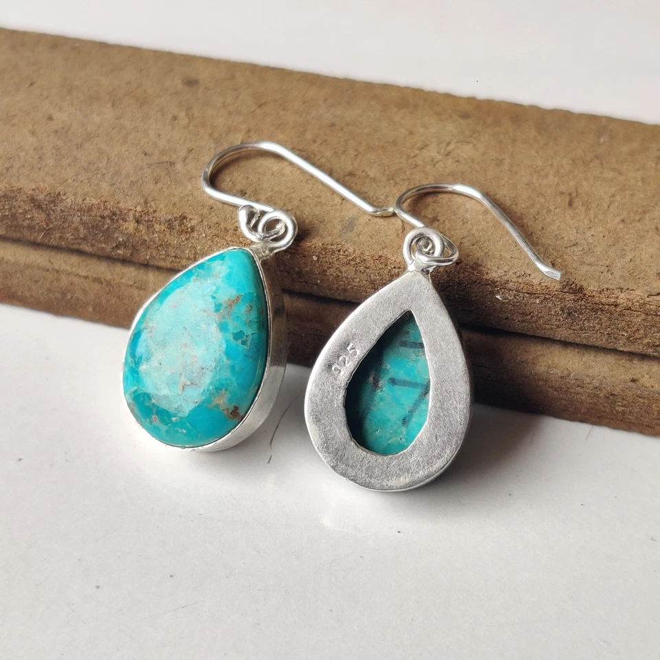 Pendiente Turquesa Navajo Natural Plata de Ley 925 Estilo Único Pendiente PG8354 Foto 3 de 3