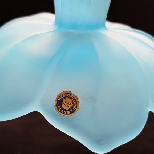 Vintage Westmoreland Glass Blue Satin Mist Lotus Candle Holders/Bowls Set of 2 - Picture 7 of 7