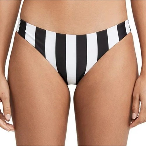 Mikoh Women White/Black Retro Stripe Classic Cheeky Swim Bikini Bottom Size M