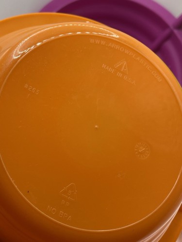 Arrow Plastic Purple , Orange Green Cereal Built in Straw Sip-A-Bowl Lot Of 3 - Picture 5 of 5