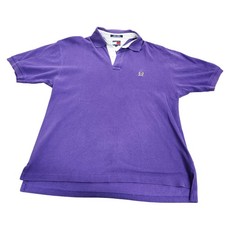 Tommy Hilfiger Polo Shirt Mens L Purple Crest Logo Knit Short Sleeve Casual