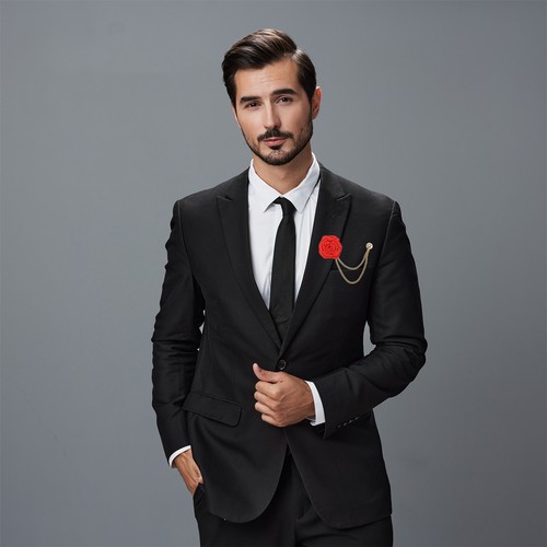 Bridegroom Brooches 1Pcs Cloth Gold Trim Rose Flower Lapel Pin, Burgundy - Picture 5 of 6