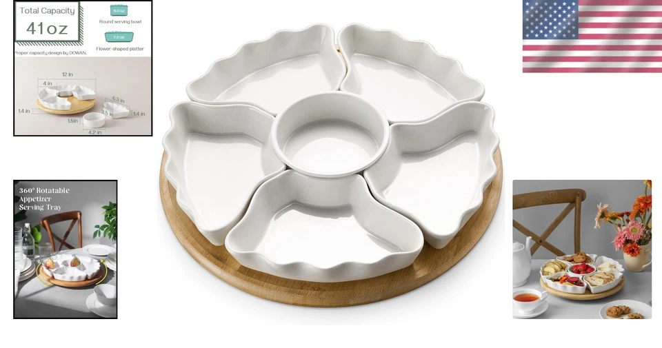 Stylish 7-Piece 12-Inch Lazy Susan Serving Tray Set for Appetizers & Snacks - Image 2 of 4
