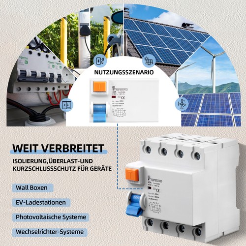 Interruptor de protección de corriente de fallo FI RCD tipo B 40A 30 mA Wallbox coche eléctrico sensible a todas las corrientes - Imagen 7 de 10