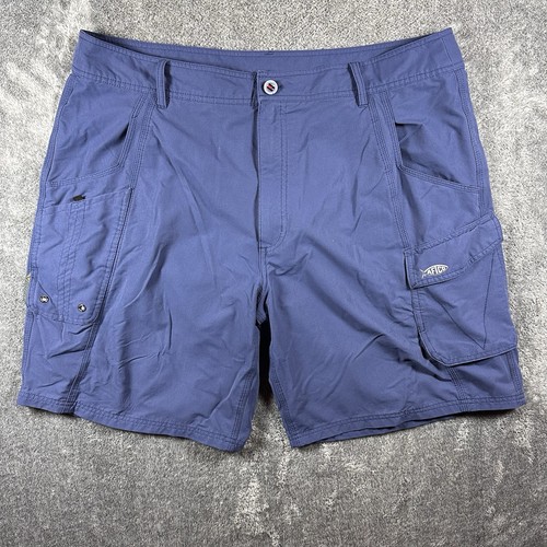 AFTCO Shorts Herren 42 blau Stretch Angeln elastische Taille Cargotasche 9,5"