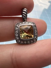 VTG DAVID YURMAN ALBION CITRINE DIAMOND 925 Sterling Silver Pendent 0.7” * 0.5”