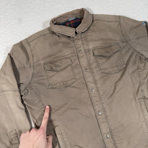 Kuhl Jacket Mens Large Khaki Tan Generatr Flannel Lined Canvas Snap Pocket Chore - Picture 3 of 14