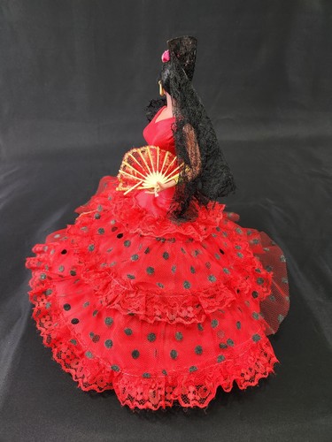 Vintage spanische Marin Chiclana LOLA Flamenco Tänzerin Puppe 10,5" rotes Kleid Schleier - Bild 8 von 23