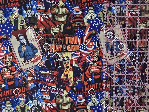 Custom 100% Cotton Woven Fabric Patriotic Horror Movie By The 1/4 Yard 9x56 - Picture 2 of 2