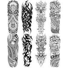 Black Full Arm Temporary Tattoo for Men, 8 Sheets Military Totem Sleeve 