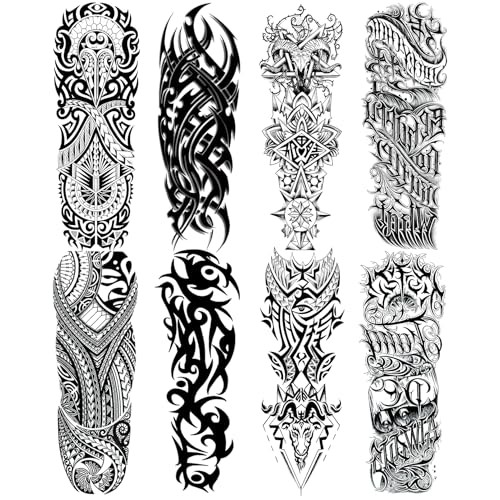 Black Full Arm Temporary Tattoo for Men, 8 Sheets Military Totem Sleeve  - Bild 1 von 7