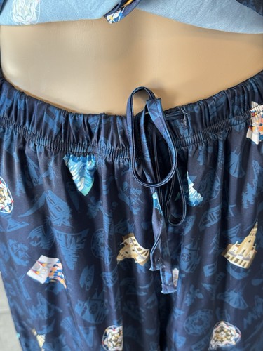 Disneyland Women’s Satin PJ Set Blue Size Med Short Sleeve Gold Trim - Picture 7 of 12