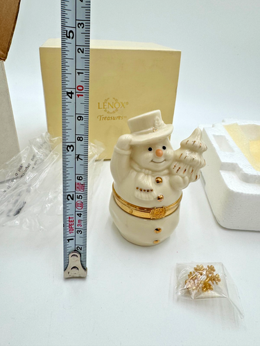 Trinket Box Lenox Treasures The Snowman's Surprise Box 24k Trim W/Charm - Picture 3 of 9