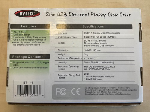 Bytecc Slim USB External Floppy Disk Drive - Picture 2 of 3