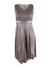 R&M Richards Women's Metallic Fit & Flare Dress (10, Blush) 707762242395