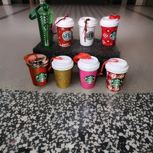Starbucks Christmas Ornaments Ceramic Holiday Hanging  Cups SET OF 8 Mixed - Picture 2 of 10