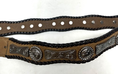 Cintura Larry Mahan nera western in pelle conchiglie argento taglia 42 - Foto 4 di 7