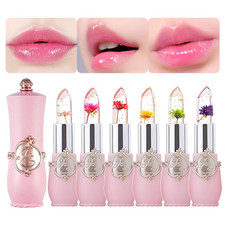 6Pcs Color Changing Lipstick,Pink Crystal Flower Jelly PH Mood Long Lasting Labi