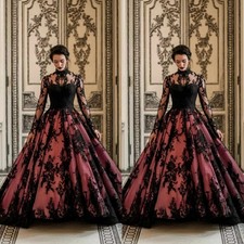 Medieval Victorian Gothic Wedding Dress Lace Wrap High Neck Design Loose Puffy