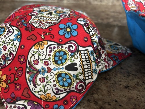New Handmade Quilted Bowl Cozies Holder Set 2 Sugar Skulls Reversible Kitchen - Picture 8 of 8