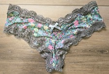 Vintage Victoria's Secret Green Floral Silky Smooth Lace Trim Cheeky Panties XS