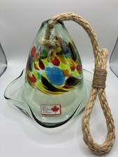 Hand Blown Art Glass Hummingbird Feeder With Rope Hanger Made In Canada