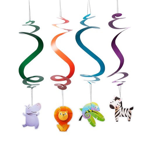Fun Express 27" Zoo Animals Party Bright Color Hanging Swirl Decorations - 12 Pc - Bild 1 von 3