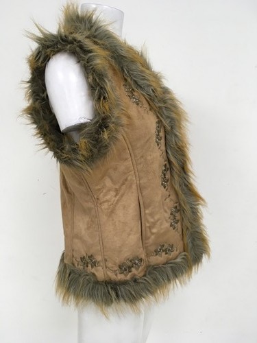 BLANC - NOIR Ladies UK 16 Faux Suede/Fur Beige Embroidered Floral Gilet BNWT - Picture 3 of 9