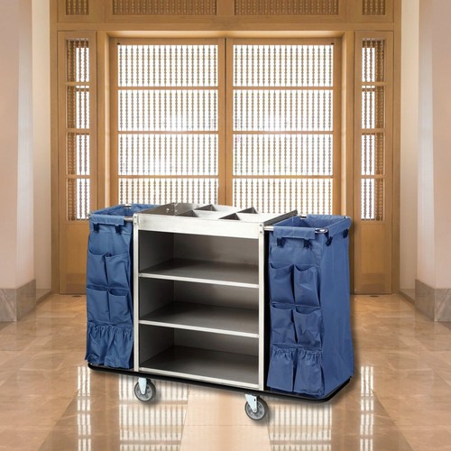 Dolphy Gray Housekeeping Trolley Cart with Waste Bin - Commercial Cleaning Ca... - Picture 3 of 3
