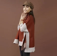 Chicwish Poncho Sweater One Size Burnt Orange Cape Stripes Boho Contemporary