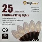 Christmas Lights 25ct C9 Indoor/Outdoor String Light Warm White Glass Bulbs