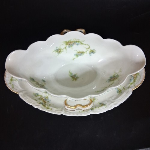 Theodore Haviland Limoges blaue Blumen Sauciere Schale mit aufgesetztem Teller - Bild 2 von 10